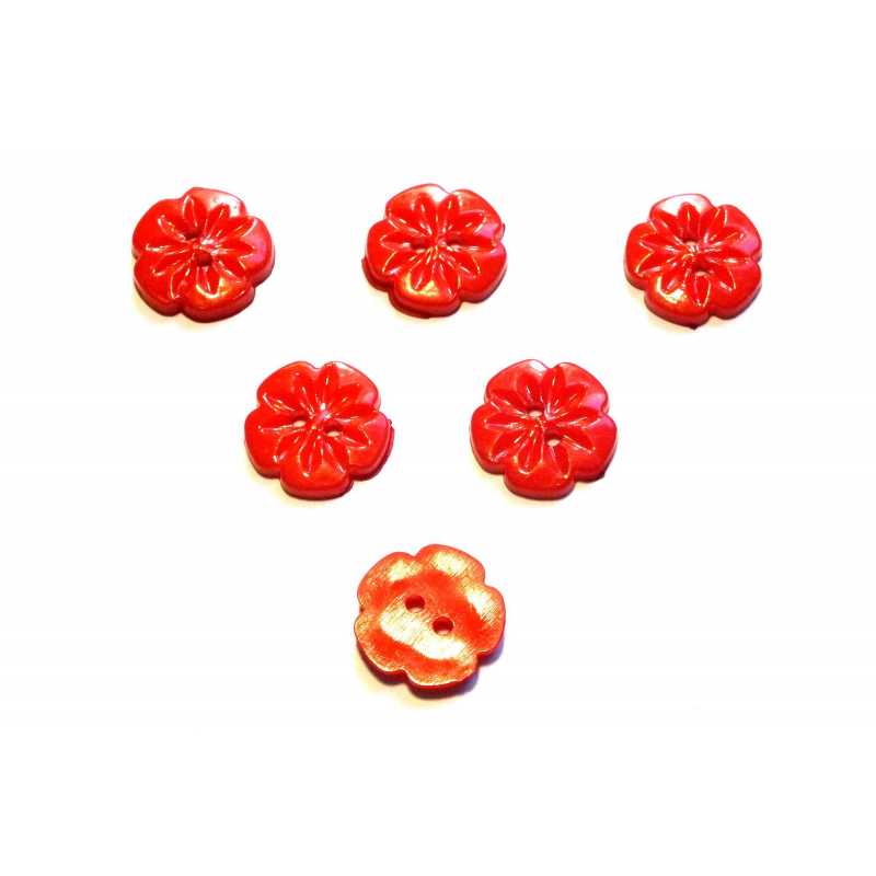 LOT 6 BOUTONS ACRYLIQUES : fleur rouge 15mm (01) 