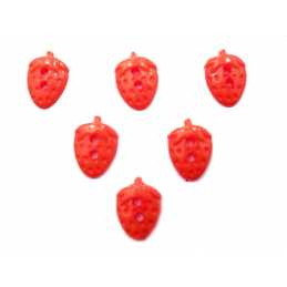 LOT 6 BOUTONS ACRYLIQUES : fraise rouge 16*11mm (03) 