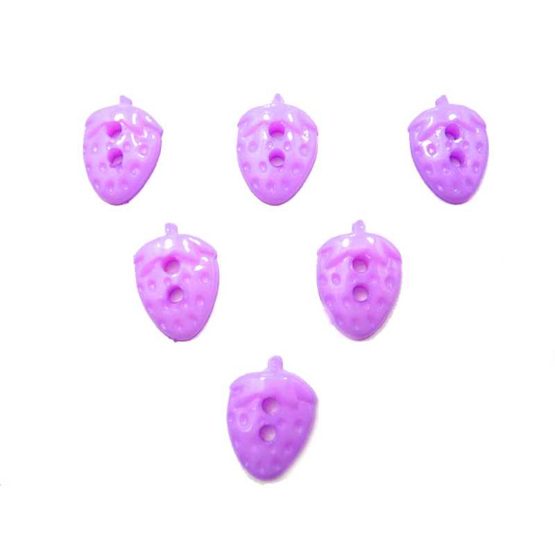 LOT 6 BOUTONS ACRYLIQUES : fraise mauve 16*11mm (03) 