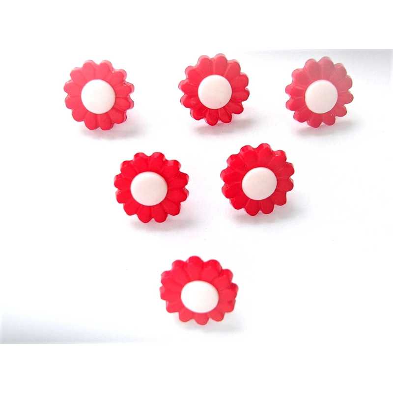 LOT 6 BOUTONS ACRYLIQUES : marguerite rouge/blanche 15mm 