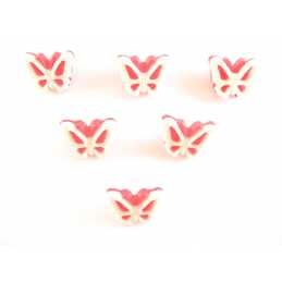 LOT 6 BOUTONS ACRYLIQUES : papillon rouge/blanc 14*12mm (01) 
