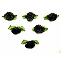 LOT 6 APPLIQUES TISSUS : rose couleur noire 15mm