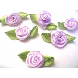 LOT 6 APPLIQUES TISSUS : rose couleur mauve 13mm 