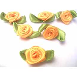 LOT 6 APPLIQUES TISSUS : rose couleur jaune fonçé 13mm 