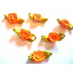 LOT 6 APPLIQUES TISSUS : rose couleur orange 13mm 
