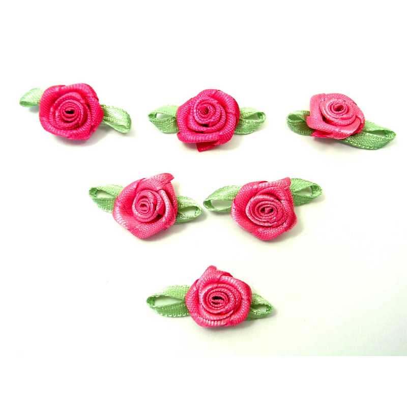 LOT 6 APPLIQUES TISSUS : rose couleur rose fonçé 13mm 