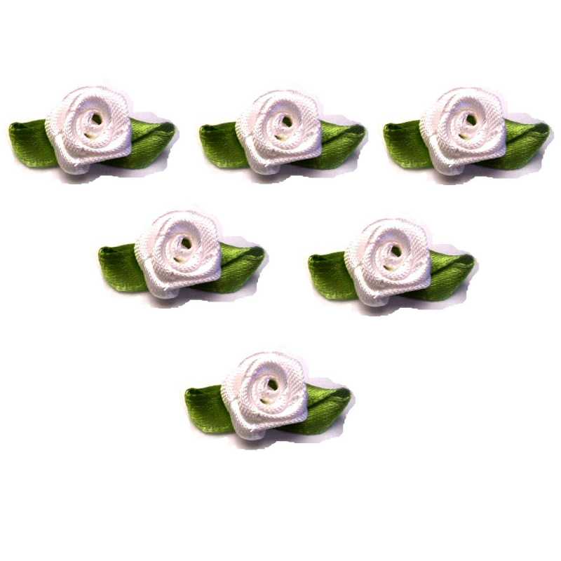 LOT 6 APPLIQUES TISSUS : rose couleur blanche 13mm 