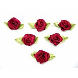 LOT 6 APPLIQUES TISSUS : rose couleur grenat 15mm 