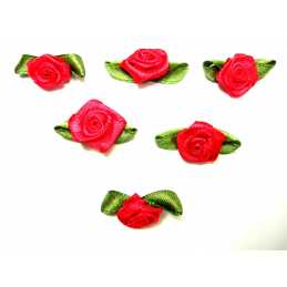LOT 6 APPLIQUES TISSUS : rose couleur rouge 11mm 