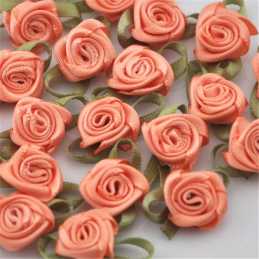 LOT 6 APPLIQUES TISSUS : rose couleur saumon 15mm 