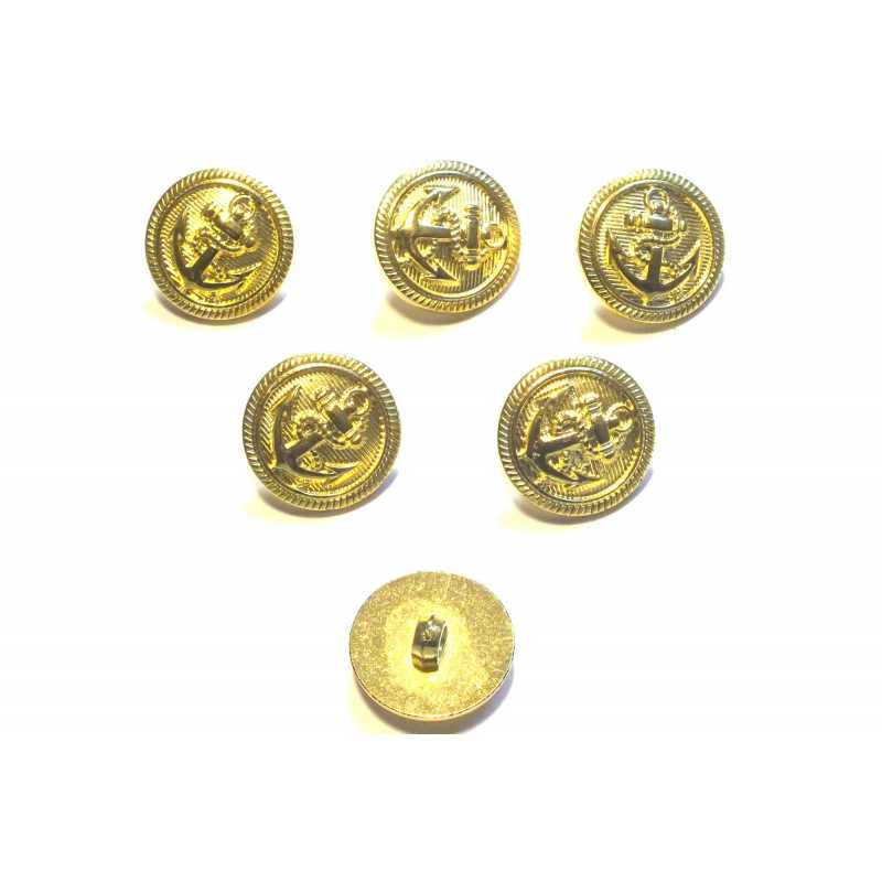 LOT 6 BOUTONS ACRYLIQUES :rond doré motif ancre 20mm  