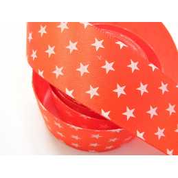 RUBAN SATIN : orange motif étoile largeur 22mm longueur 100cm (03) 