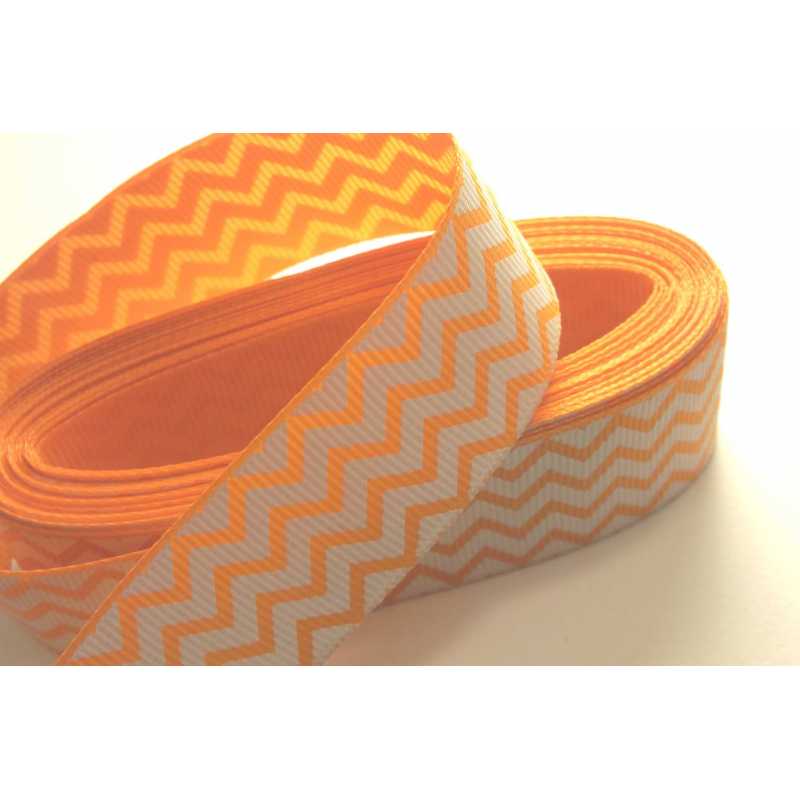 RUBAN POLYESTER : orange/blanc zigzag largeur 25mm longueur (03) 