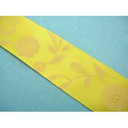 RUBAN SATIN : jaune motif fleur largeur 22mm longueur 100cm (12) 