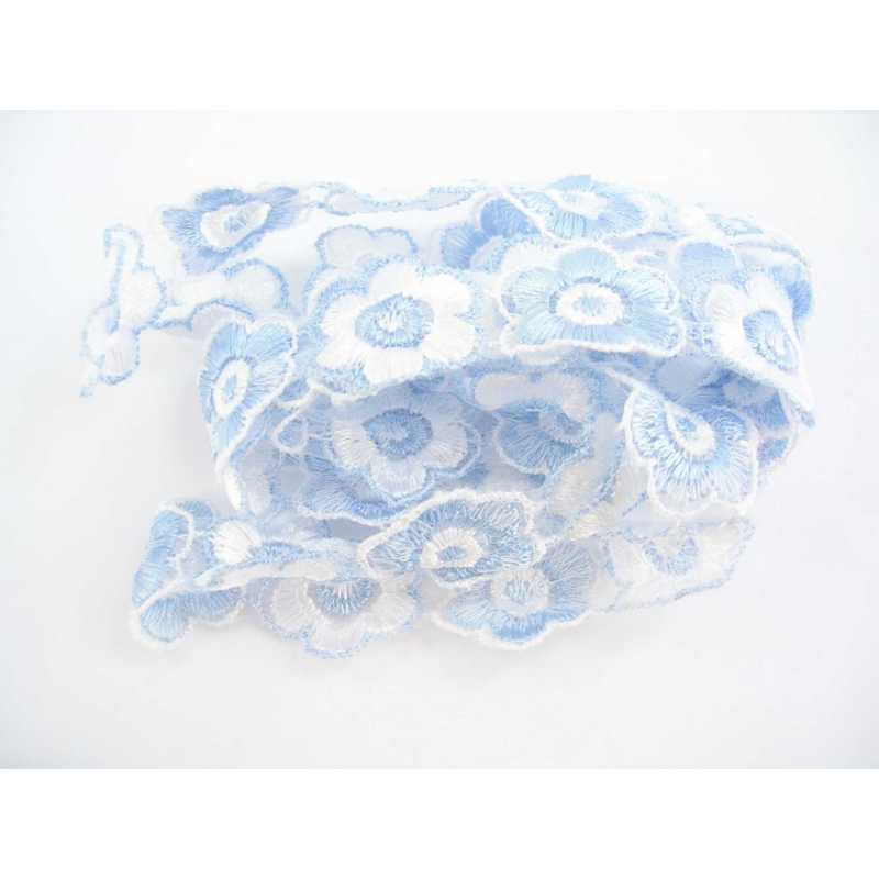 RUBAN POLYESTER : bleu motif fleur largeur 25mm longueur 100cm (14) 