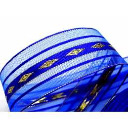 RUBAN VOILE  POLYESTER : bleu/doré  largeur 24mm longueur 100cm 