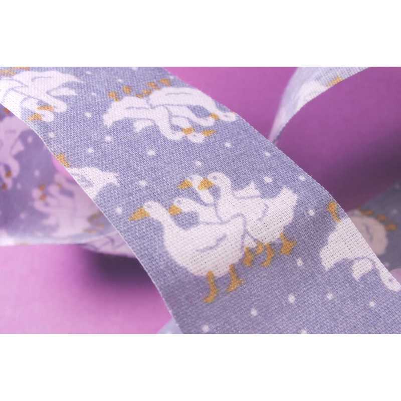 RUBAN POLYESTER : gris motif cygne largeur 33mm longueur 100cm (02) 