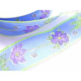 RUBAN DE FLEURISTE :  bleu motif fleur largeur 40mm 2 mètres 