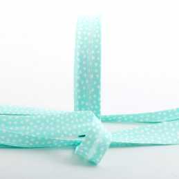 BIAIS COTON PLIE : turquoise motif coeur blanc largeur 20mm longueur 100cm 