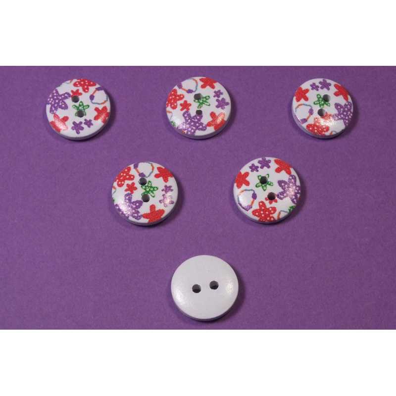 LOT 6 BOUTONS BOIS : rond motif fleur 15mm (112) 