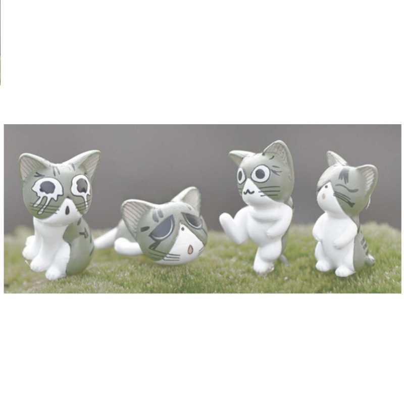 LOT 4 MINIATURES EN RESINE : chat gris blanc hauteur 3cm (02) 