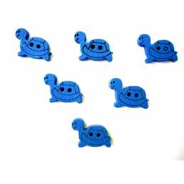LOT 6 BOUTONS BOIS : tortue bleu 18*12mm (01) 