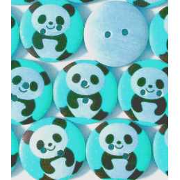 LOT 6 BOUTONS BOIS : rond bleu motif panda 15mm  