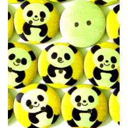 LOT 6 BOUTONS BOIS : rond jaune motif panda 15mm  