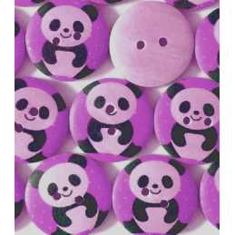 LOT 6 BOUTONS BOIS : rond violet motif panda 15mm  