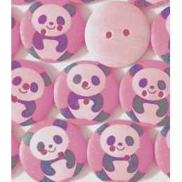LOT 6 BOUTONS BOIS : rond rose motif panda 15mm  