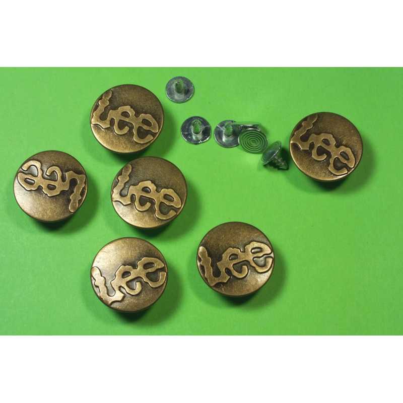 LOT 6 BOUTONS METAL 17mm : rond à pression pour jean (54) 