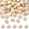 LOT 15 PERLES BOIS : rondes écrues motif visage 19mm (03) 