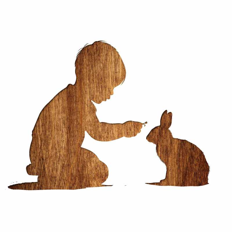 Pochoir 21 x 21 cm en plastique Mylar  Contour enfant regardant lapin 