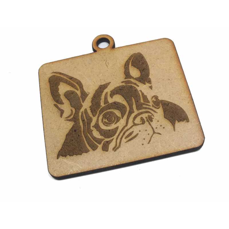 Découpe et gravure   laser médaillon  bois MDF 4 mm le bouledogue français  