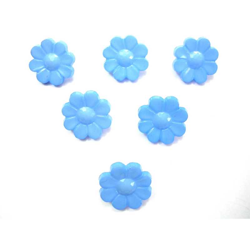 LOT 6 BOUTONS ACRYLIQUES : fleur bleu 15mm (02) 