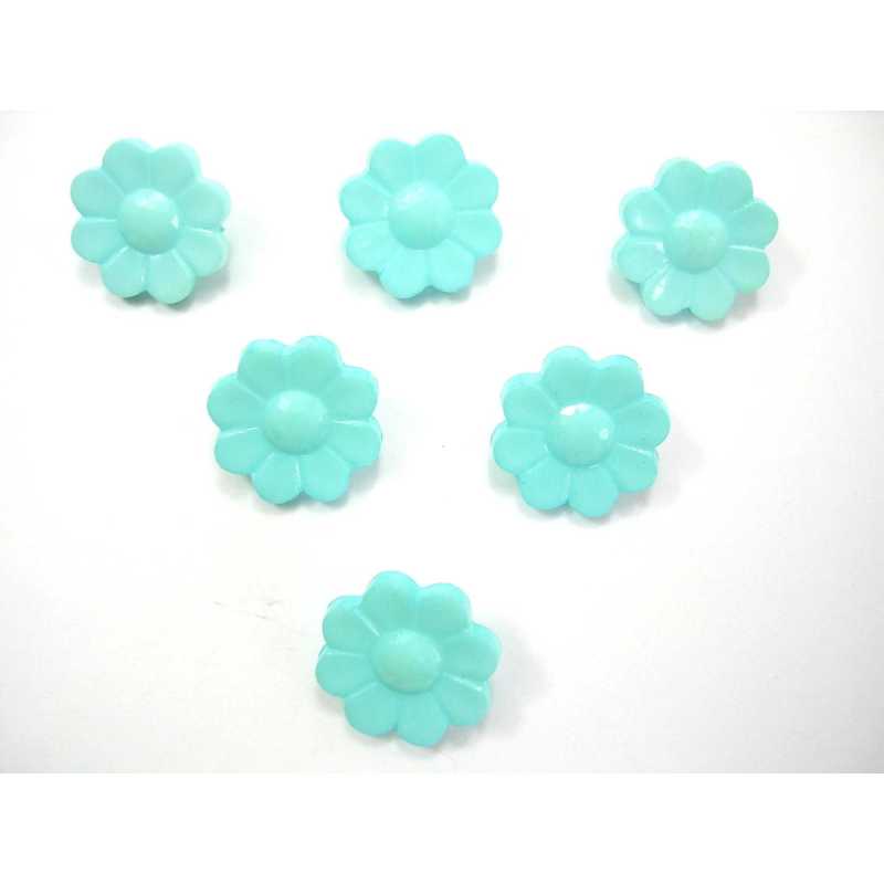 LOT 6 BOUTONS ACRYLIQUES : fleur bleu clair 15mm (02) 