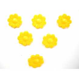 LOT 6 BOUTONS ACRYLIQUES : fleur jaune fonçé 15mm (02) 