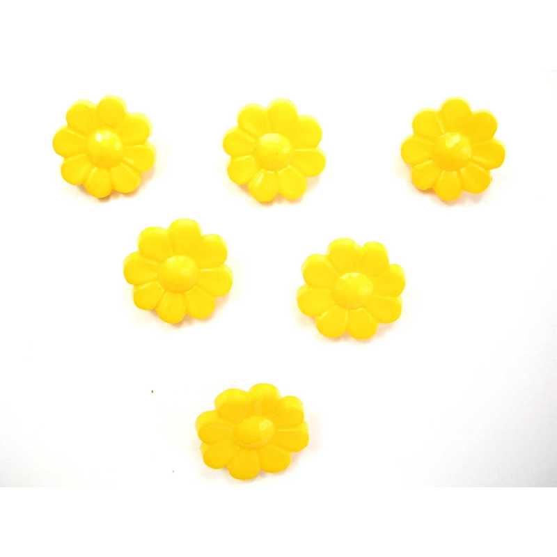 LOT 6 BOUTONS ACRYLIQUES : fleur jaune fonçé 15mm (02) 