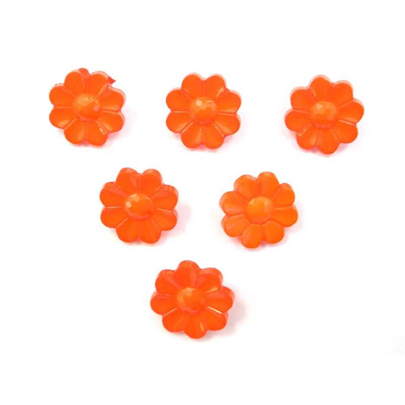 LOT 6 BOUTONS ACRYLIQUES : fleur orange 15mm (02) 