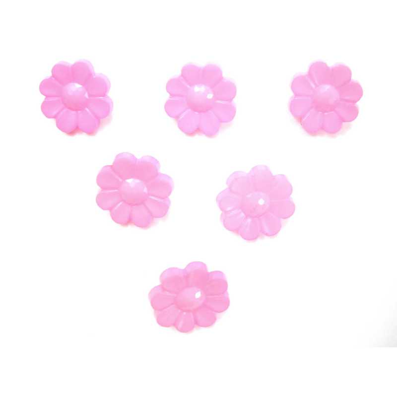 LOT 6 BOUTONS ACRYLIQUES : fleur rose clair 15mm (02) 