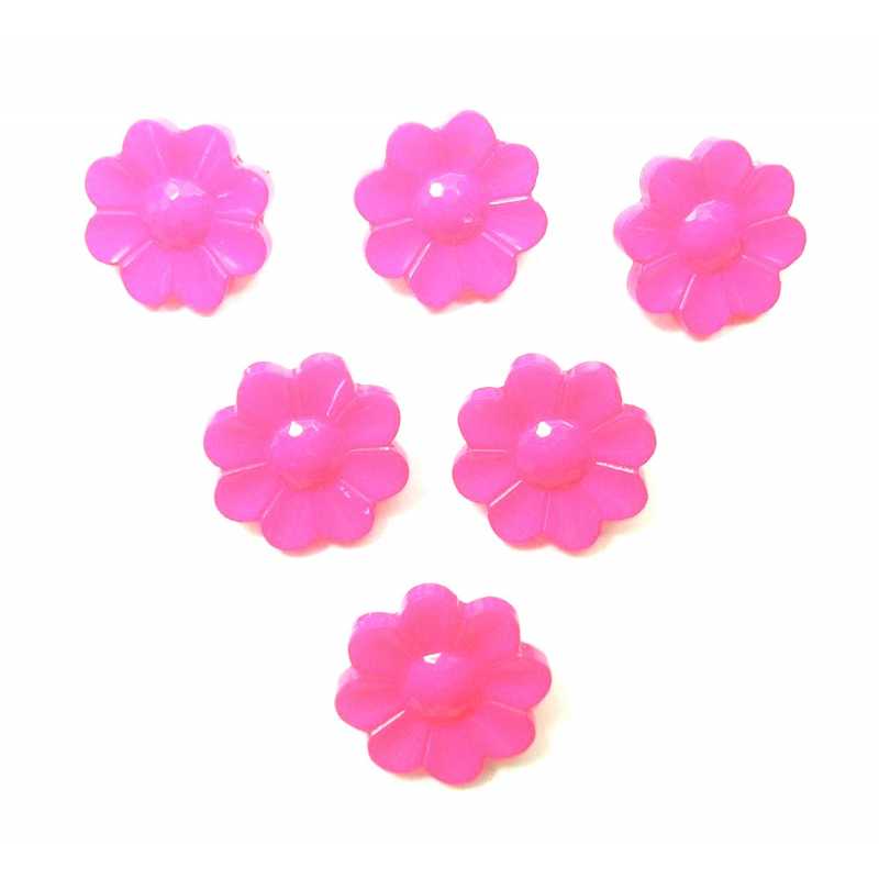 LOT 6 BOUTONS ACRYLIQUES : fleur rose fonçé 15mm (02) 