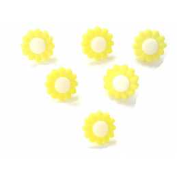 LOT 6 BOUTONS ACRYLIQUES : marguerite jaune clair/blanche 15mm (01) 