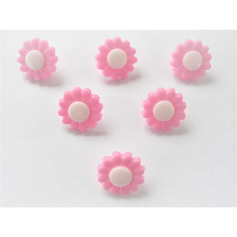 LOT 6 BOUTONS ACRYLIQUES : marguerite rose clair/blanche 15mm (01) 