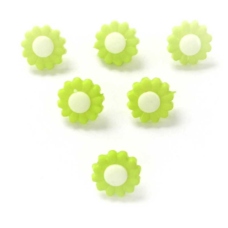 LOT 6 BOUTONS ACRYLIQUES : marguerite vert clair/blanche 15mm (01) 