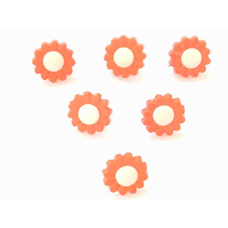 LOT 6 BOUTONS ACRYLIQUES : marguerite orange/blanche 15mm (01) 