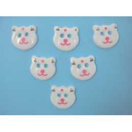 LOT 6 BOUTONS ACRYLIQUES : tete ours blanc 13*12mm (01) 