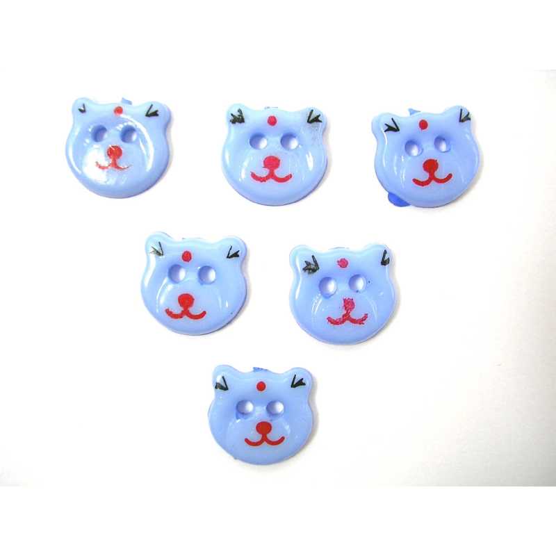 LOT 6 BOUTONS ACRYLIQUES : tete ours bleu 13*12mm (01) 