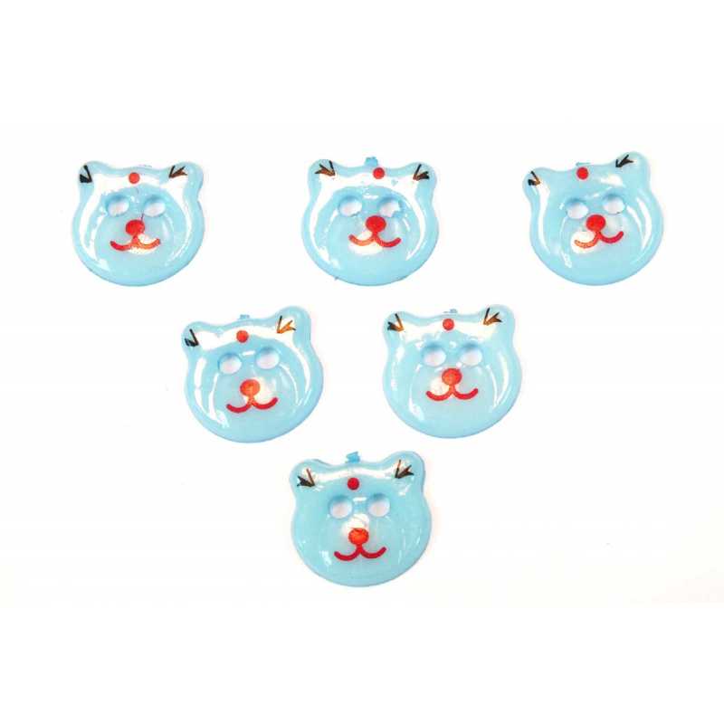 LOT 6 BOUTONS ACRYLIQUES : tete ours bleu clair 13*12mm (01) 