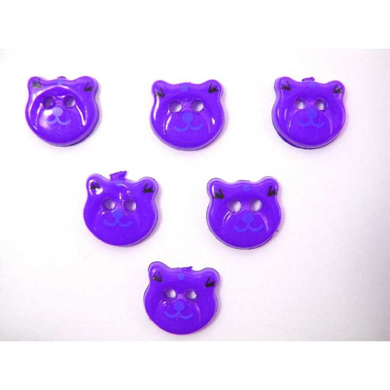 LOT 6 BOUTONS ACRYLIQUES : tete ours bleu fonçé 13*12mm (01) 