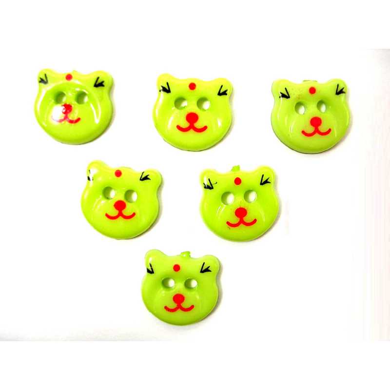 LOT 6 BOUTONS ACRYLIQUES : tete ours vert 13*12mm (01) 